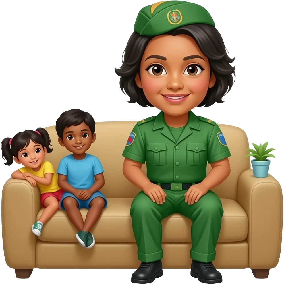 Наня зелёном форме который присмотрящей детей сидя emoji