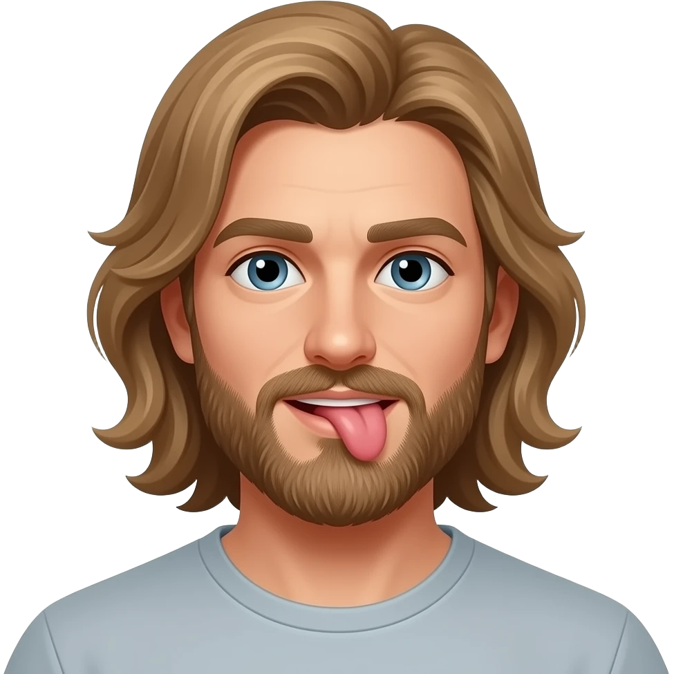 Long light Brown hair man with beard Licking butt in Apple person emoji format emoji