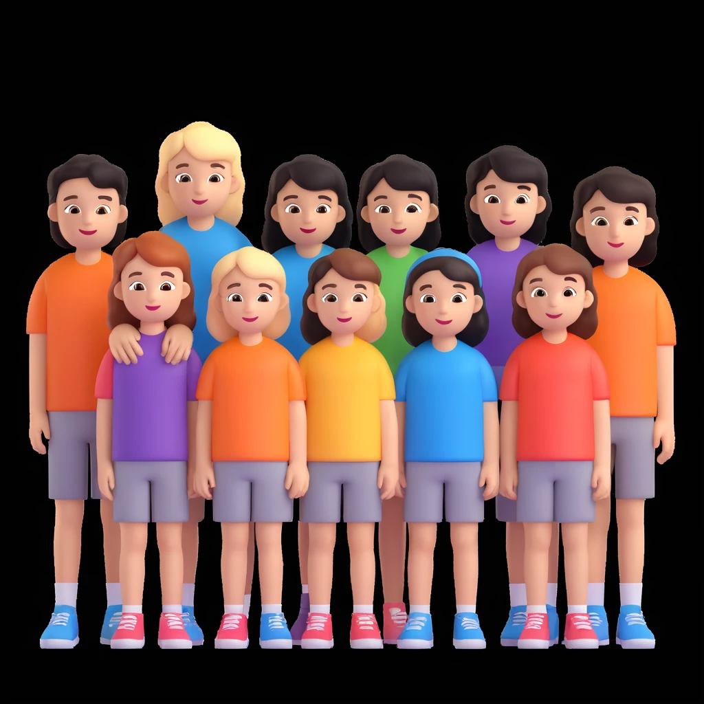 depict 8 people, 5 of which are girls and 4 are boys emoji