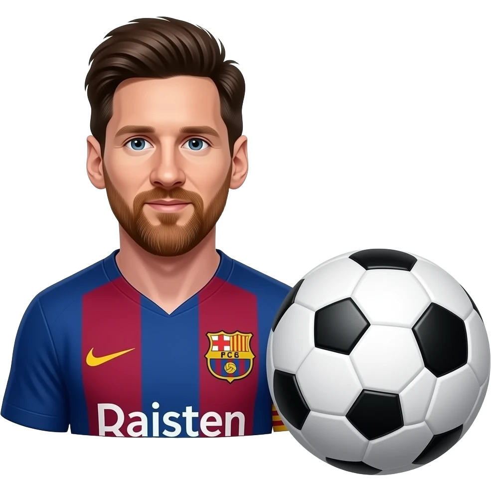 Messi emoji, Barca jersey, two full balls on right, small and big overlapping emoji