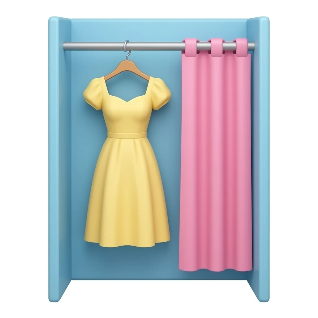 blue pink fitting room with yellow pastel dress, transparent background inspired by pastel colour pallete emoji