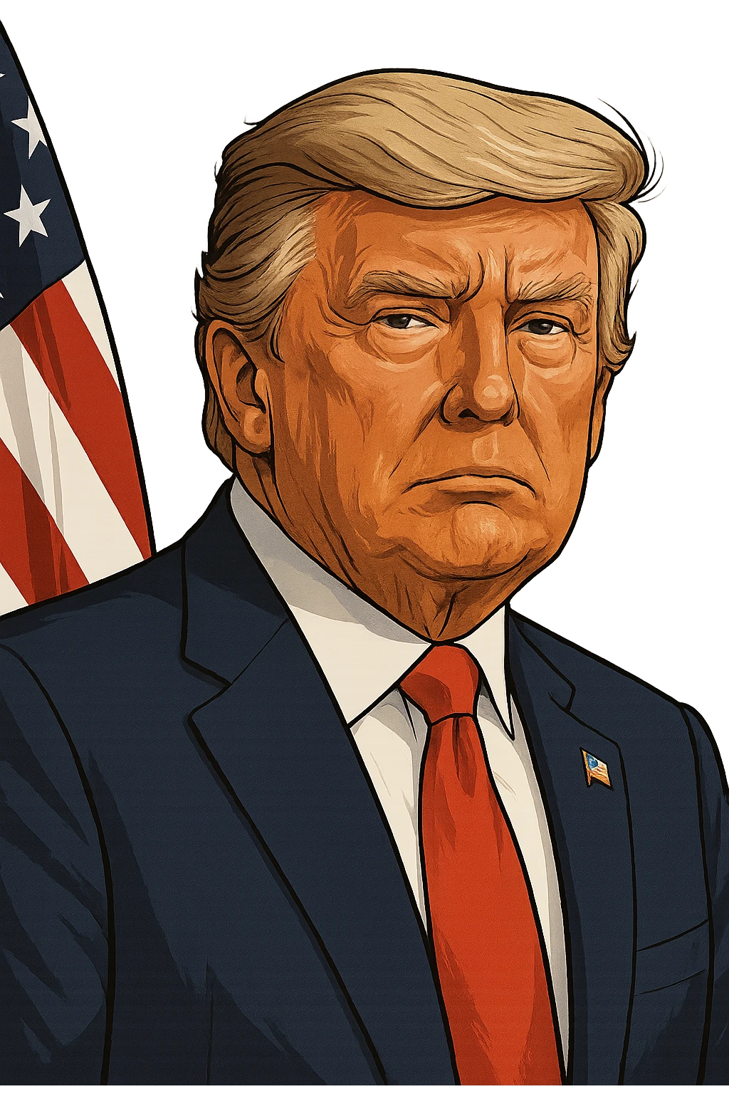 Дональд Трамп в слегка рисованном, но при это объемный стиле, прозрачный фон emoji