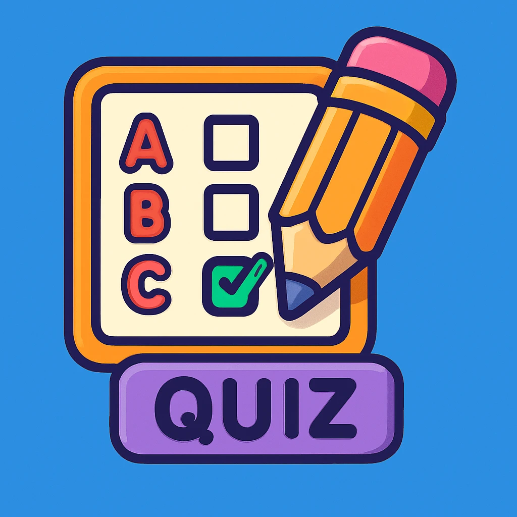 quiz icon, pencil and answer sheet, playful cartoon style emoji
