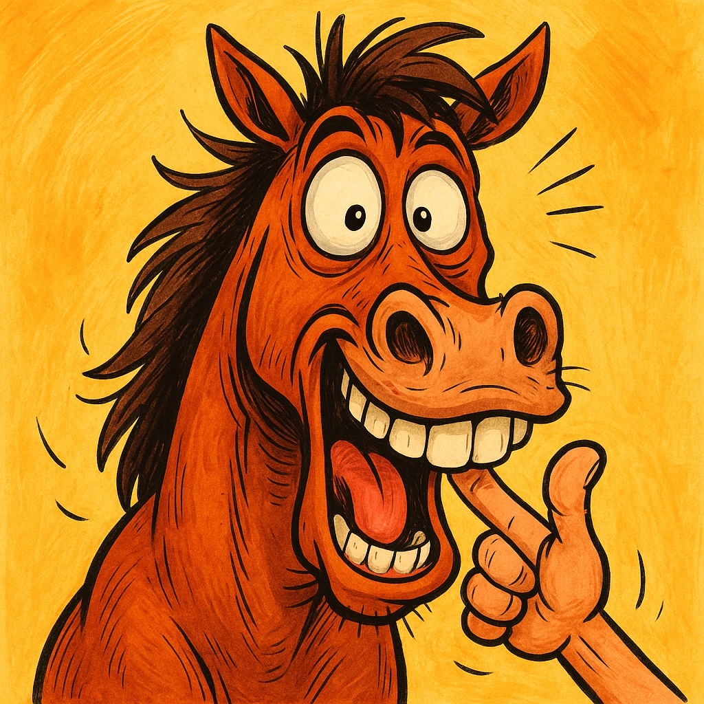 a horse with a finger in its mouth, funny and expressive style emoji