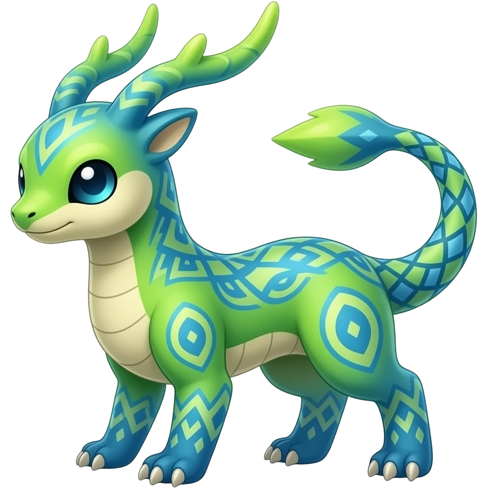 Rare realistic iridescent neon lime-green & cyan gradients lush tropical exotic cute epic pretty beautiful handsome gorgeous aesthetic colorful vibrant Vernid-Protogen-Primagen-Wickerbeast-Genet-Trico-species-Fakemon-hybrid-creature by LiLaiRa, beautiful intricate markings, full body emoji