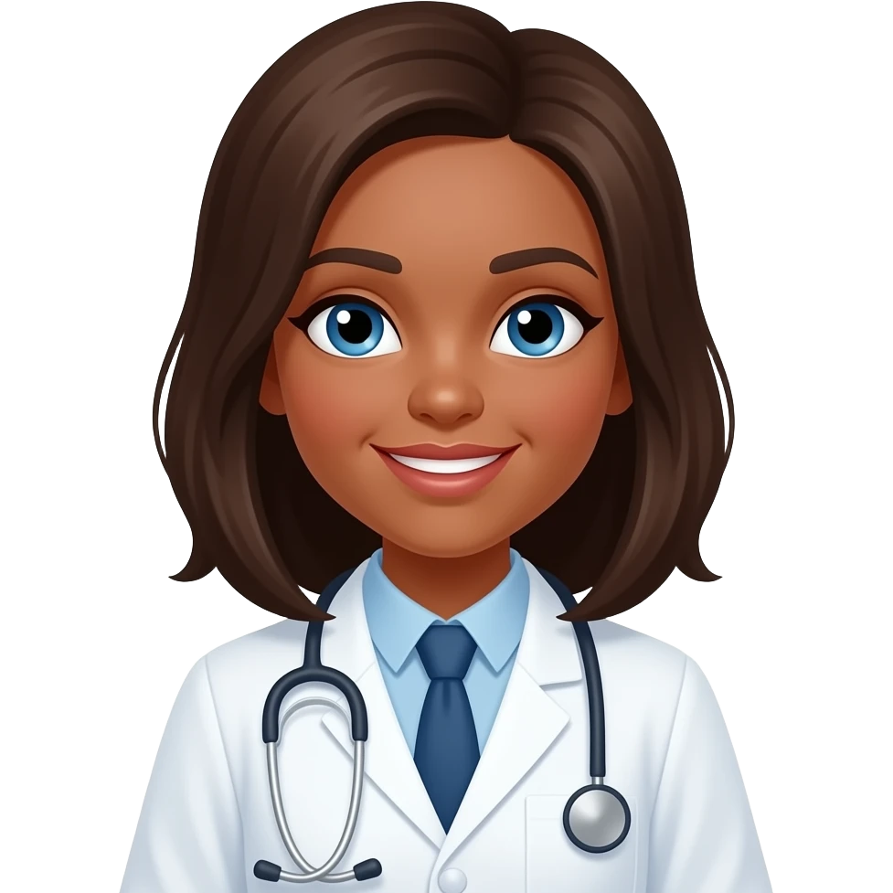 a woman doctor with brown skin and blue eyes emoji
