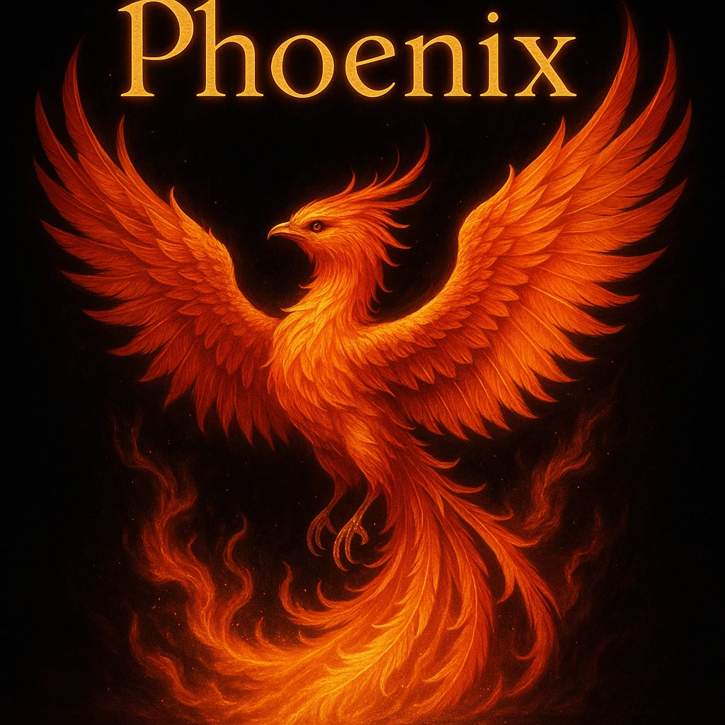 make image of phoenix with title, black background emoji
