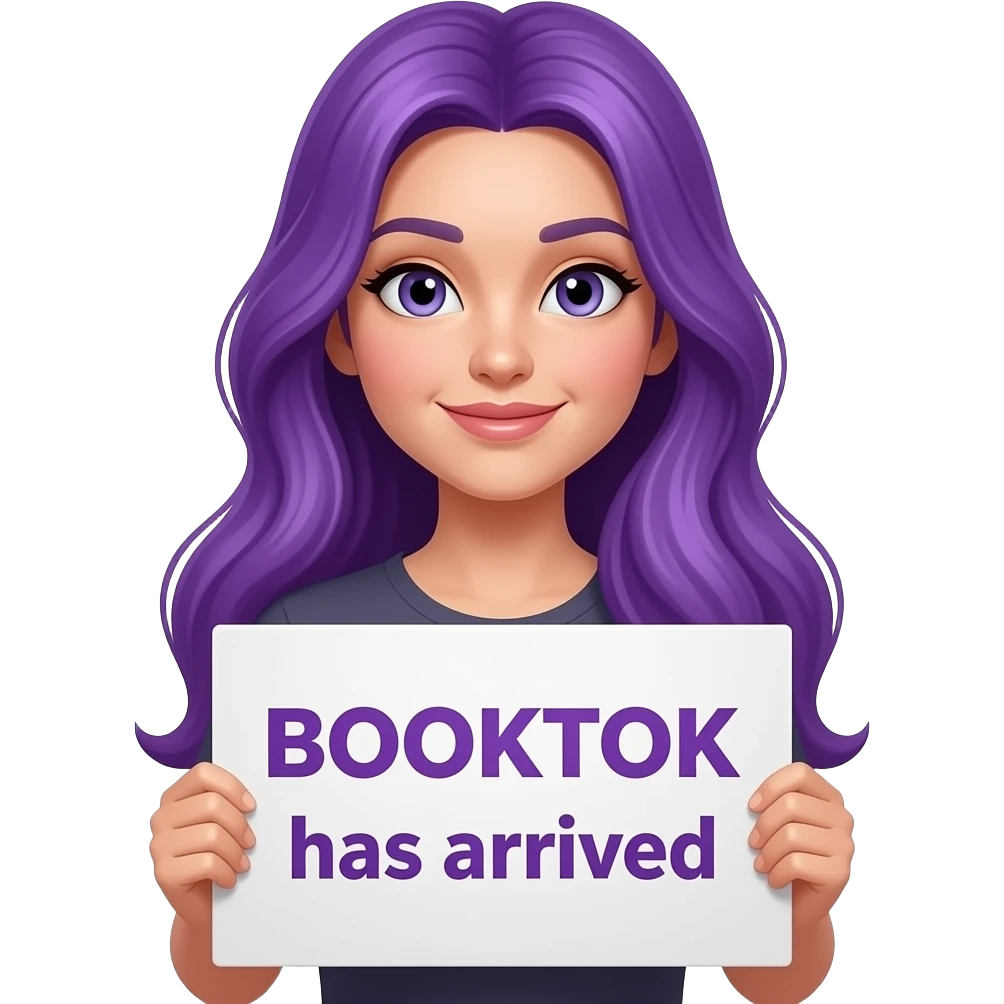 sexy girl with long purple hair holding a BOOKTOK has arrived sign emoji