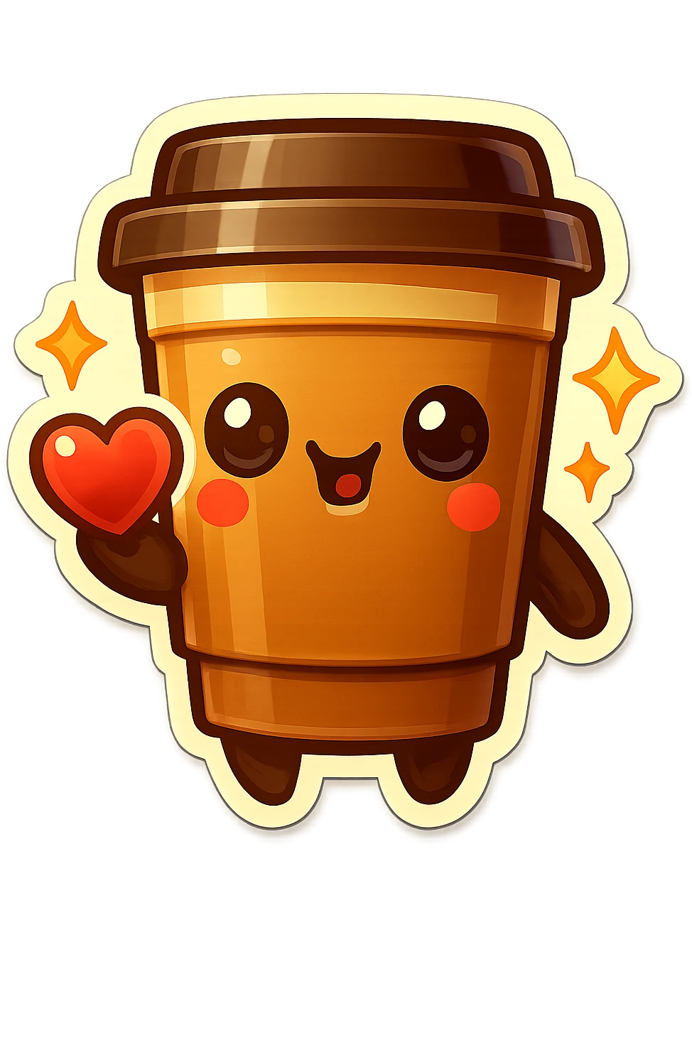 Tall coffee cup, offerring heart, big eyes, star sparkles emoji