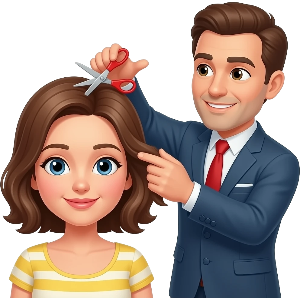 Mad Husband telling wife to put the scissors down and away from her hair because she she is going to mess it up emoji