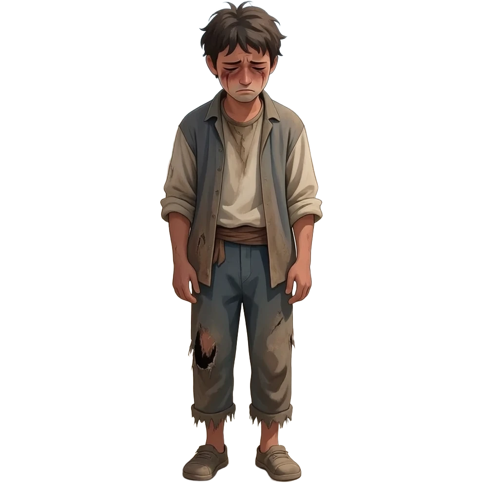 парень грустный бендый в рваной одежде растроенный и одинокий  ,  времена древнего иерусалима emoji