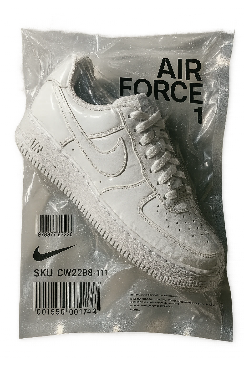 vacuum-sealed Air Force One sneaker, compressed and shiny, glossy, tightly wrapped, reflective, white color emoji