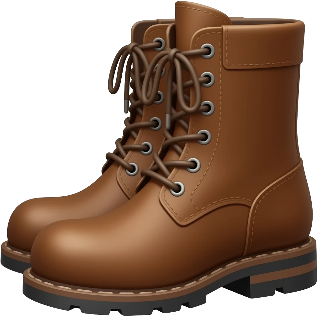 cartoon emoji of brown man's boots hand-drawn 2D style, thick black outline, flat muted colors, minimal, clean background, sticker style, no realism, no 3D emoji