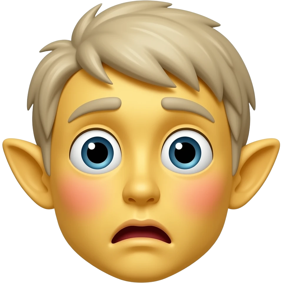 노란얼굴이 엘프귀를 하고 놀란 동공 붉은색 홍조를 하고 있는 이모티콘 emoji