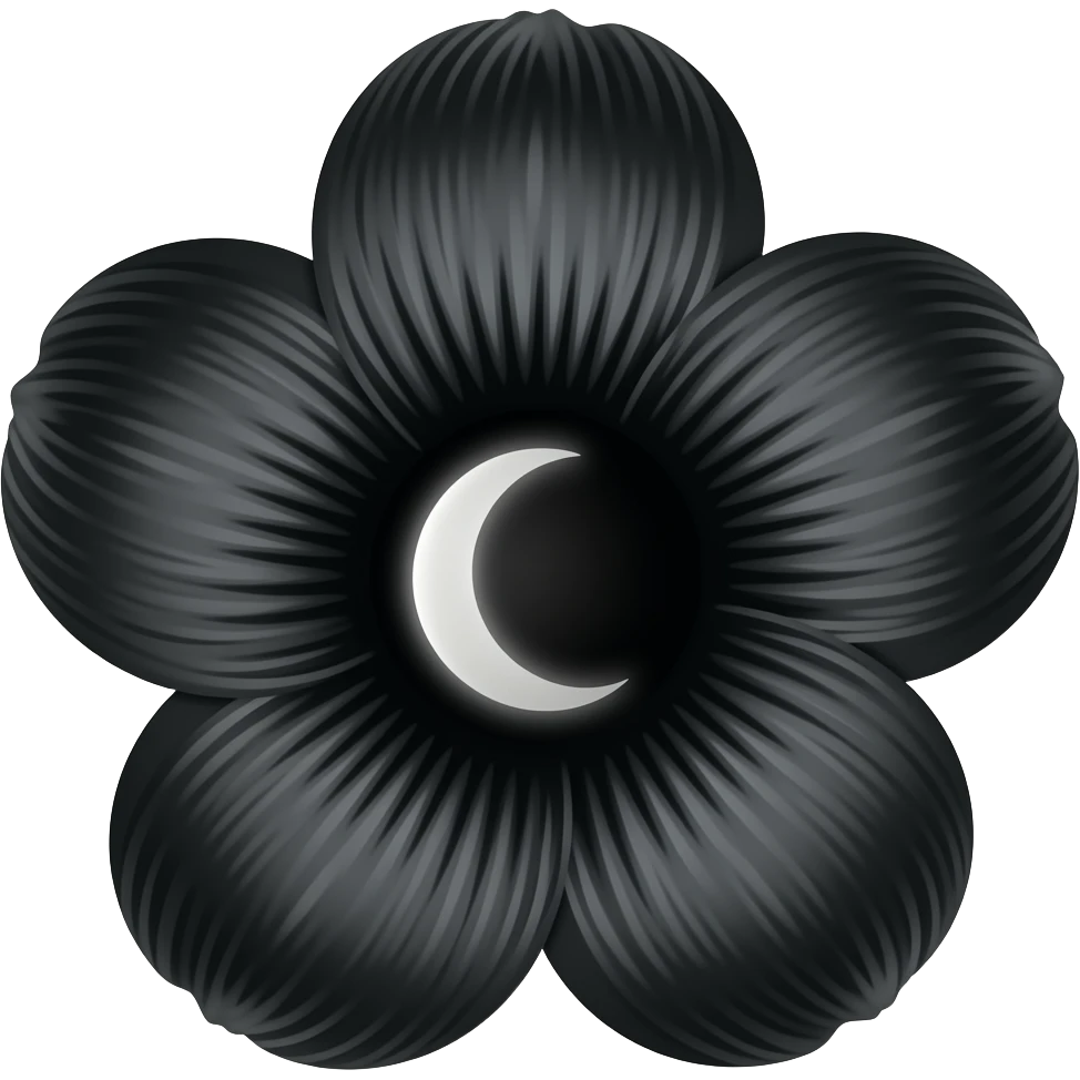 black flower, with a black moon in the bloom emoji