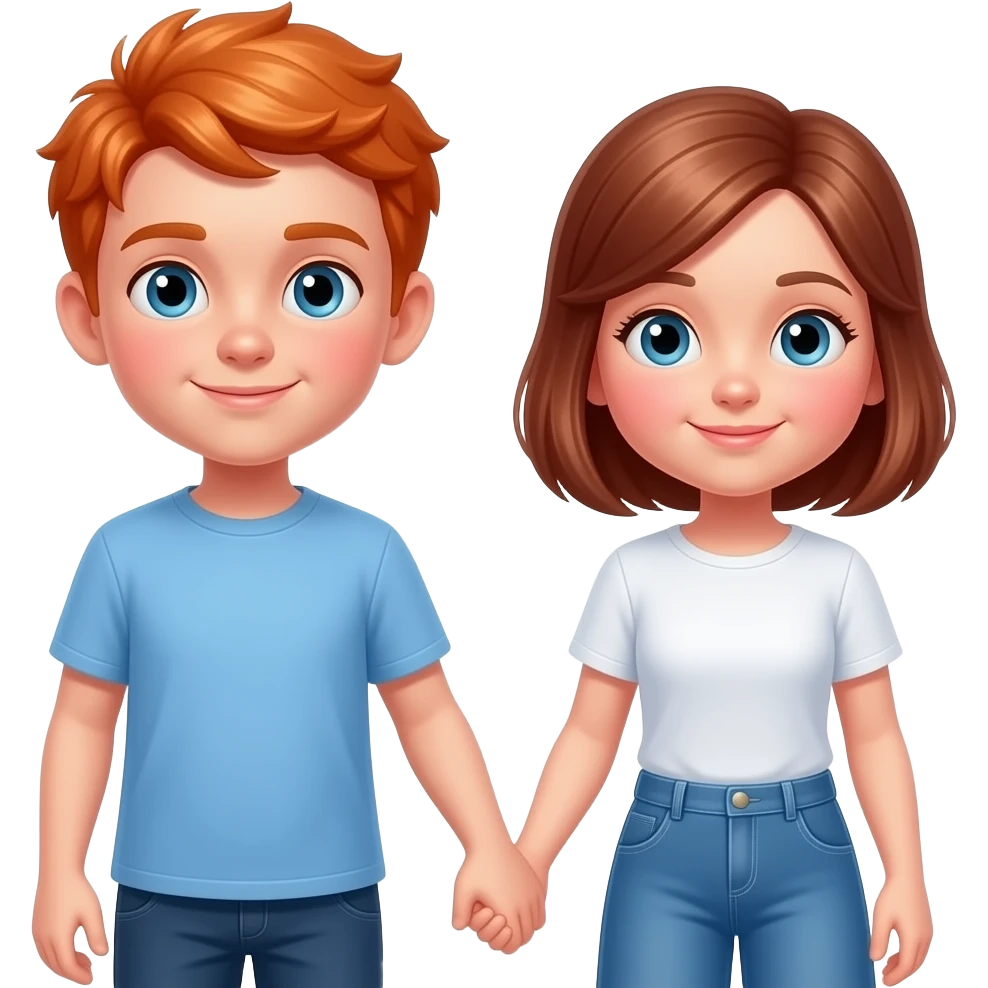 1 redheaded boy holding hands with 2 girls one a red headed girl and the other a brown headed girl emoji