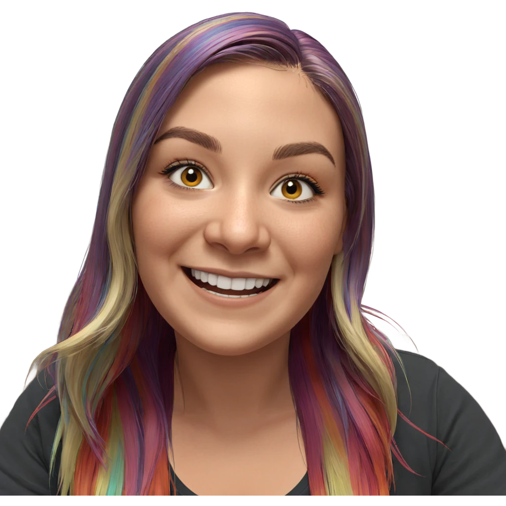 smiling girl with multicolored hair emoji
