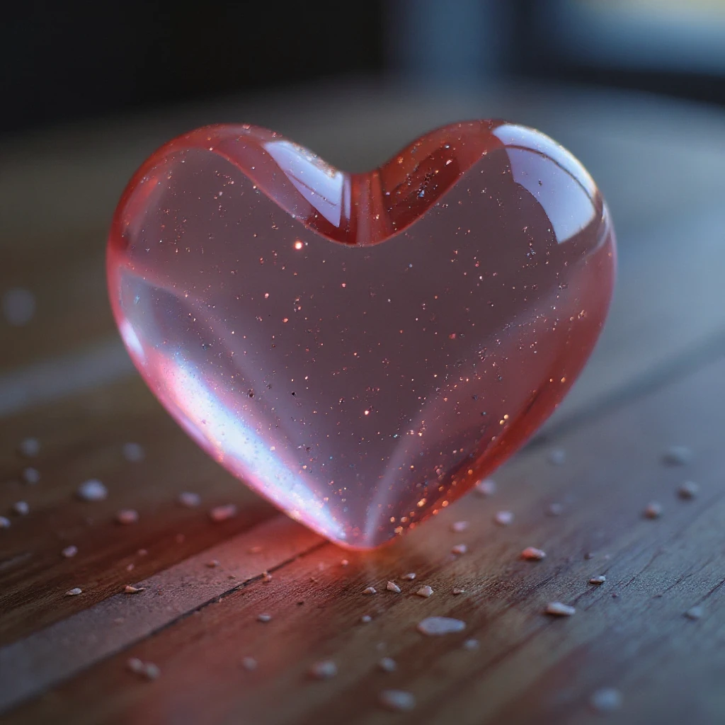 Remove the background, keep the photorealistic glass heart with sparkles and subtle rainbow reflections, make background transparent. emoji