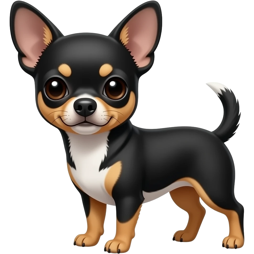 A Chihuahua emoji with black fur Tarr, eyebrows and white on his belly emoji