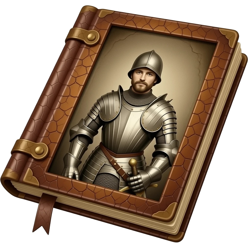 rusty photo album with vintage dramatic Joan of Arc daguerréotypie photos emoji