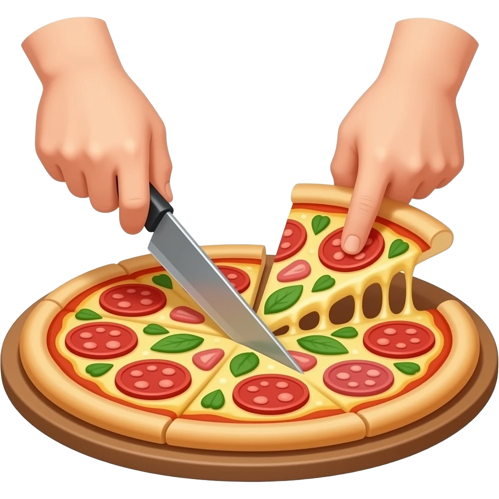 human hands and fingers cut up on pizza emoji