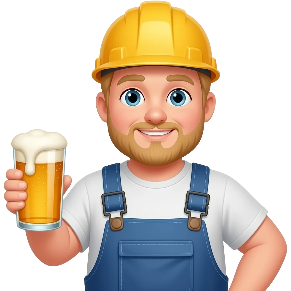 Fat construction worker with a beer and young and blonde hair beard emoji