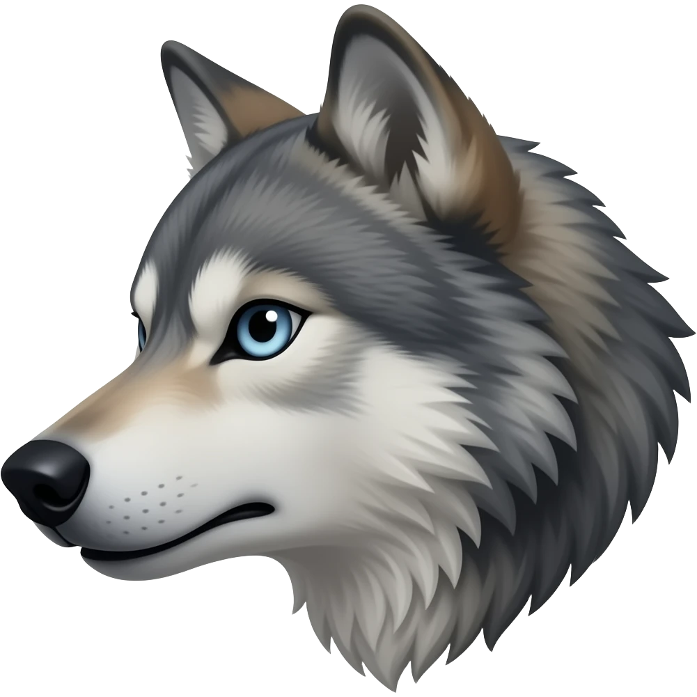 angry gray wolf head realistic Turn sideways light blue gray eyes emoji