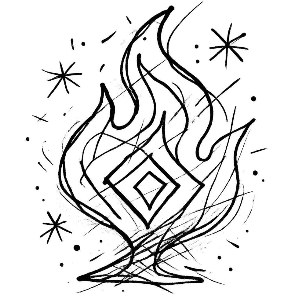 abstract flame shape, geometric style, chaotic black outline emoji