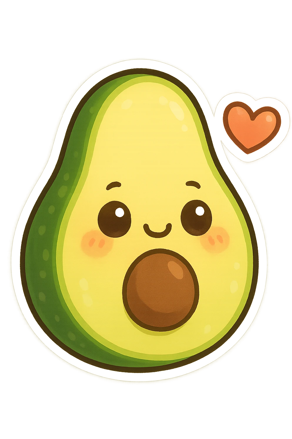 chibi sticker-style avocado with a heart accent, cute and exaggerated emoji