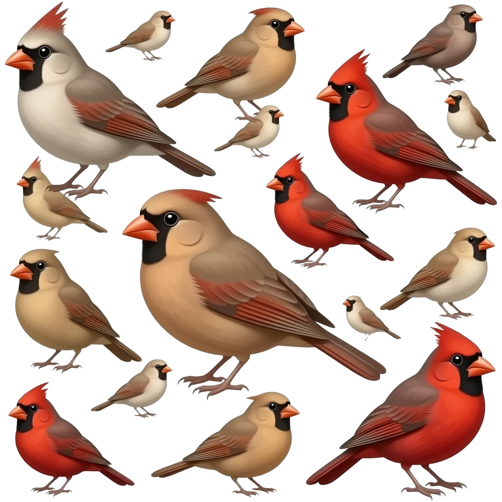 A 2D render iPhone emoji icon of a detailed Brown and red color 3D Render iPhone emoji png of a flock of brown and red color songbirds flying in the air emoji