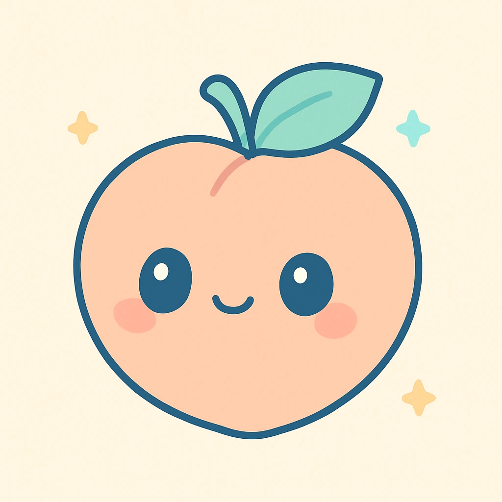 cute peach character, soft colors, adorable expression, kawaii style emoji