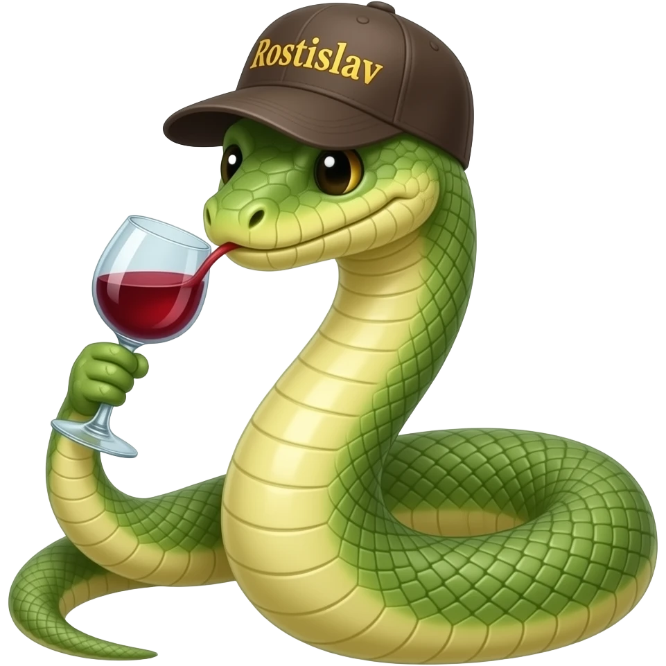 A snake in a cap with the inscription "Rostislav" drinks wine emoji