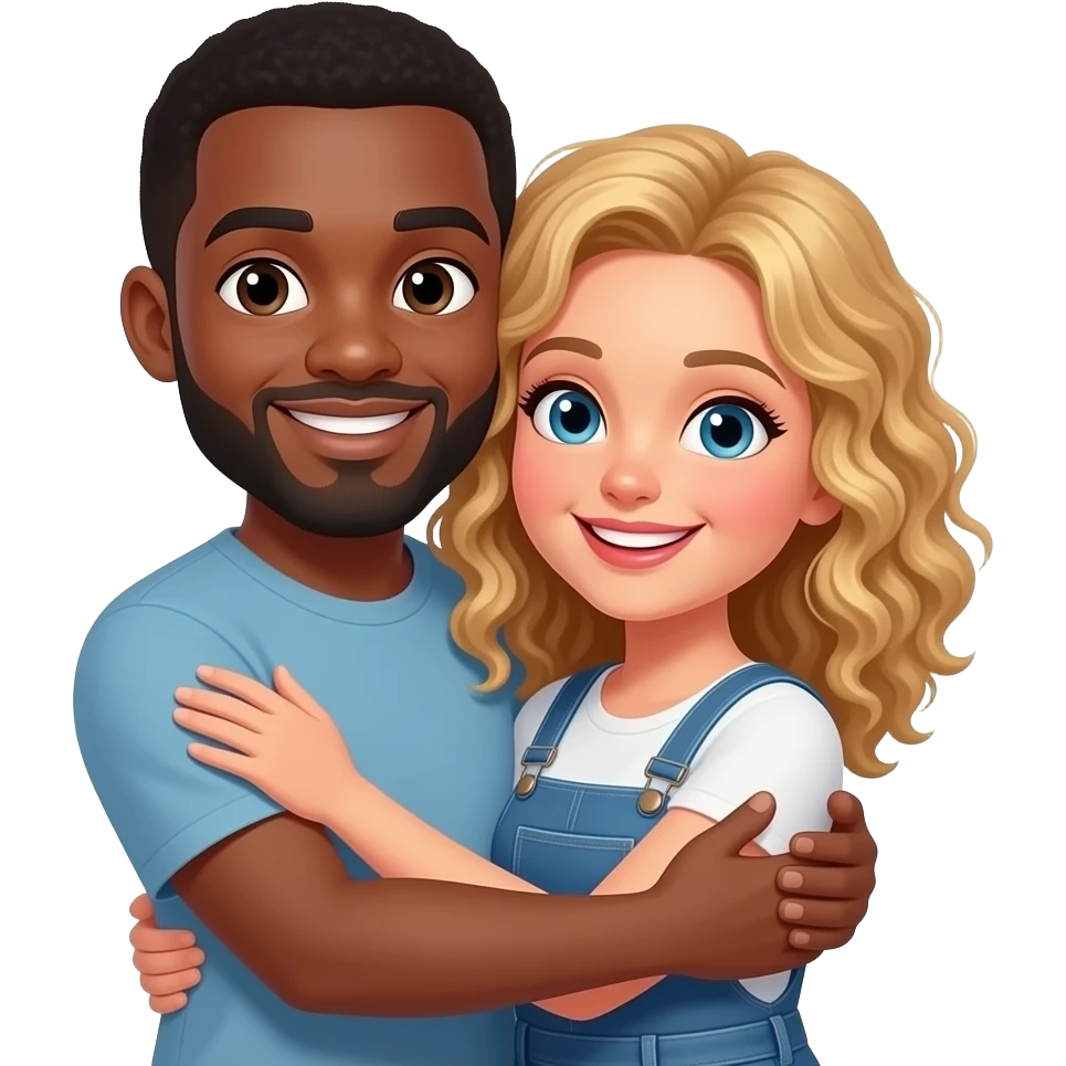 black guy  hugging curly blonde woman emoji
