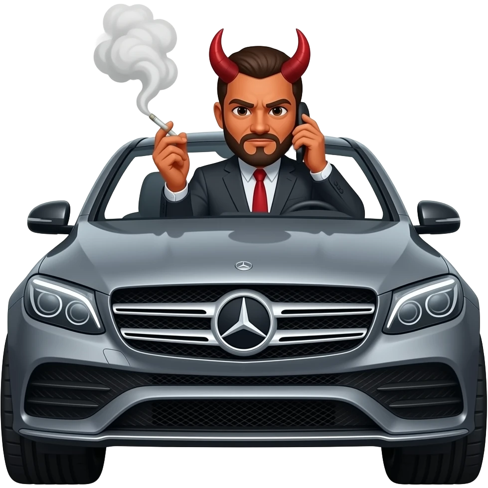 A demon driving a GLE 53 smoking and on the phone emoji