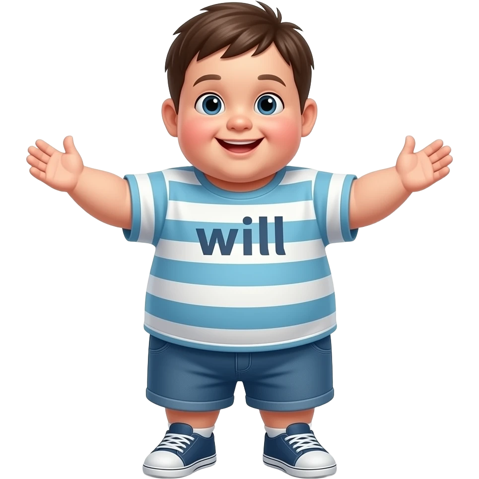 DICIENDO GRACIAS!un NIÑO. GORDO TONTO! diciendo gracias. en su camisa pone will.cuerpo completo emoji