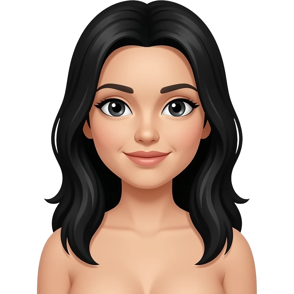 Black hair with light skin showing boobs emoji