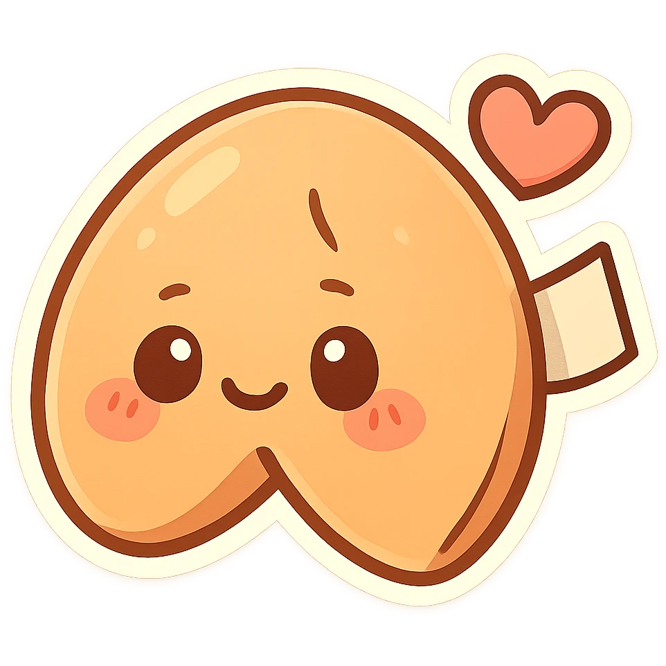fortune cookie with a heart accent, chibi sticker style, cute and exaggerated emoji