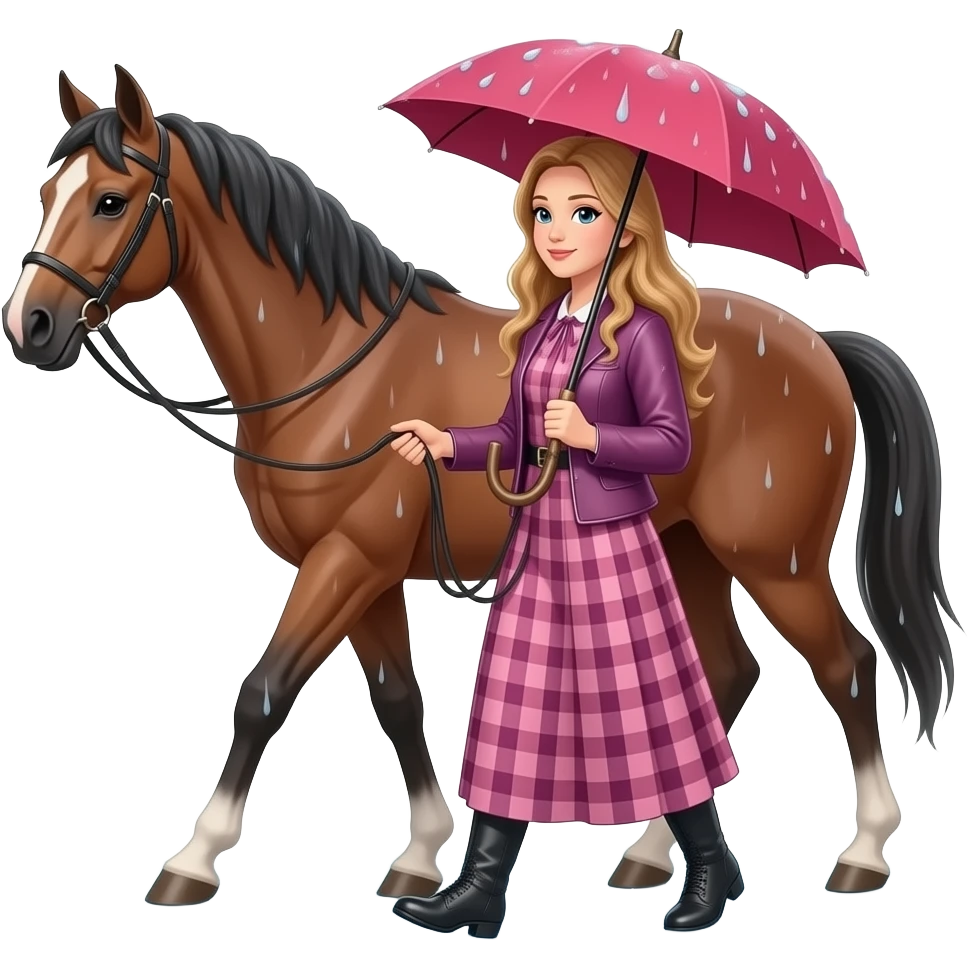 Lady walking horse in the rain emoji