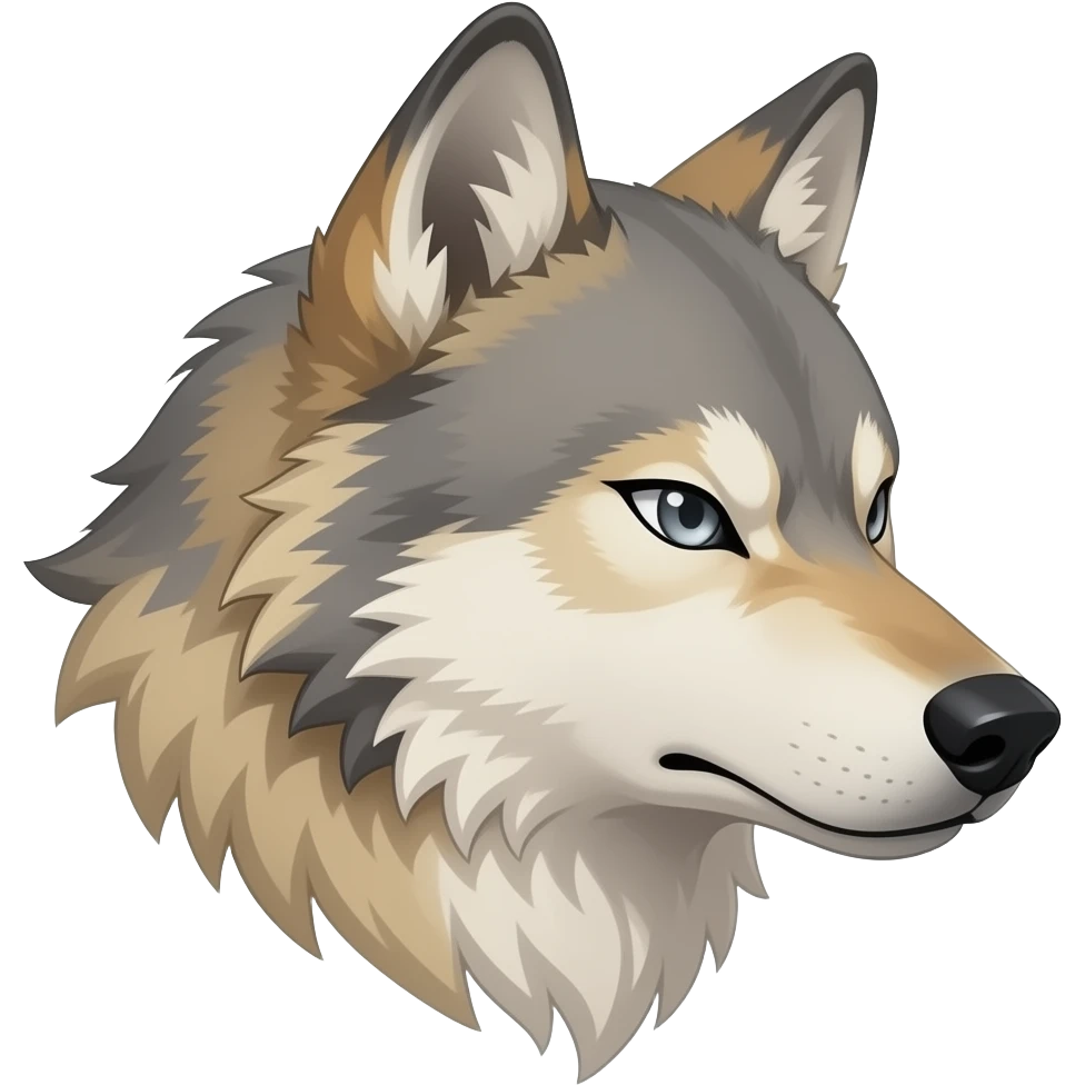 angry face alpha gray ash blonde wolf head little bit anime eyes realistic Turn sideways light gray eyes dead stare emoji