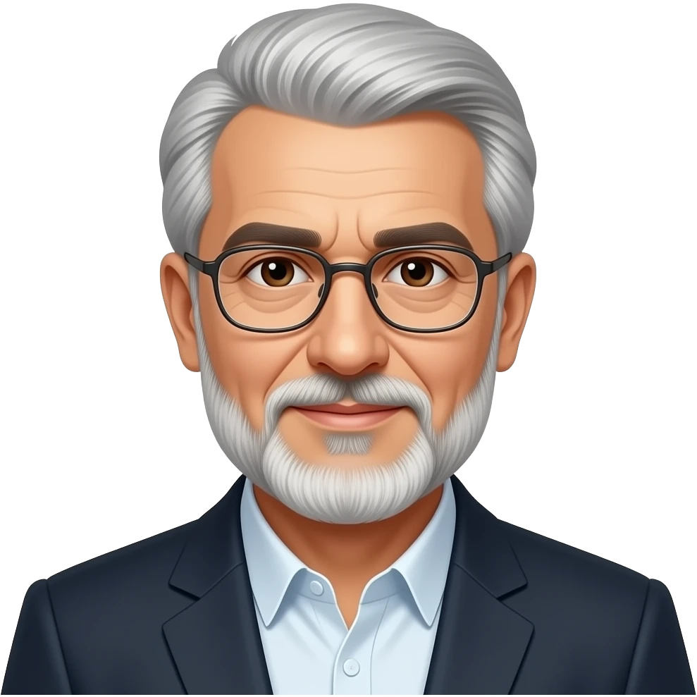 Older Iranian man grey hair white beard thin glasses emoji emoji