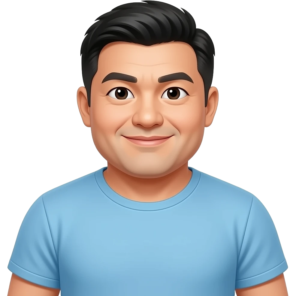 a aisan fat man wearing a light blue t-shirt emoji