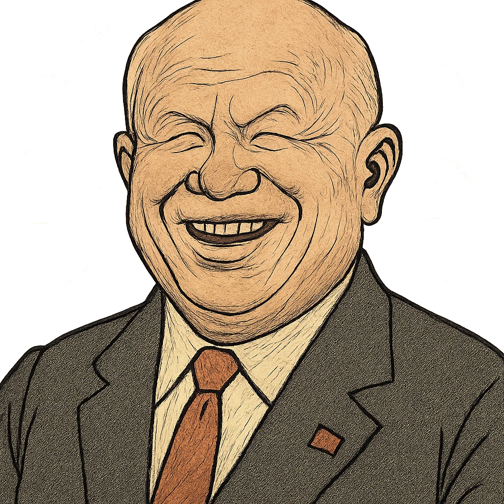 ukiyo-e style portrait of Nikita Khrushchev smiling emoji