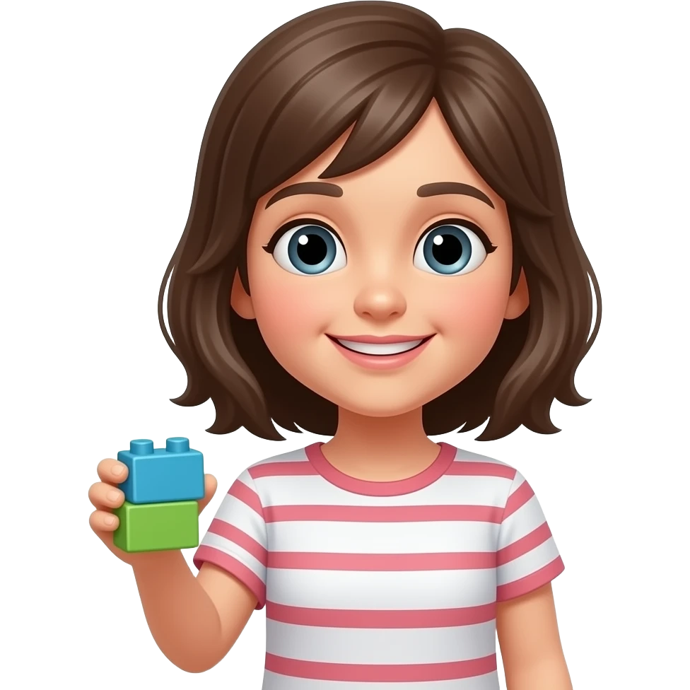 A girl holding small green and blue two building blocks emoji