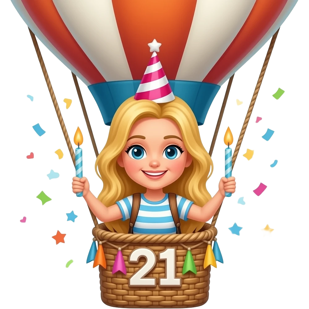HAPPY 21ST BIRTHDAY BLOND GIRL WORLD TRAVELER ON HOT AIR BALLOON GIRL emoji