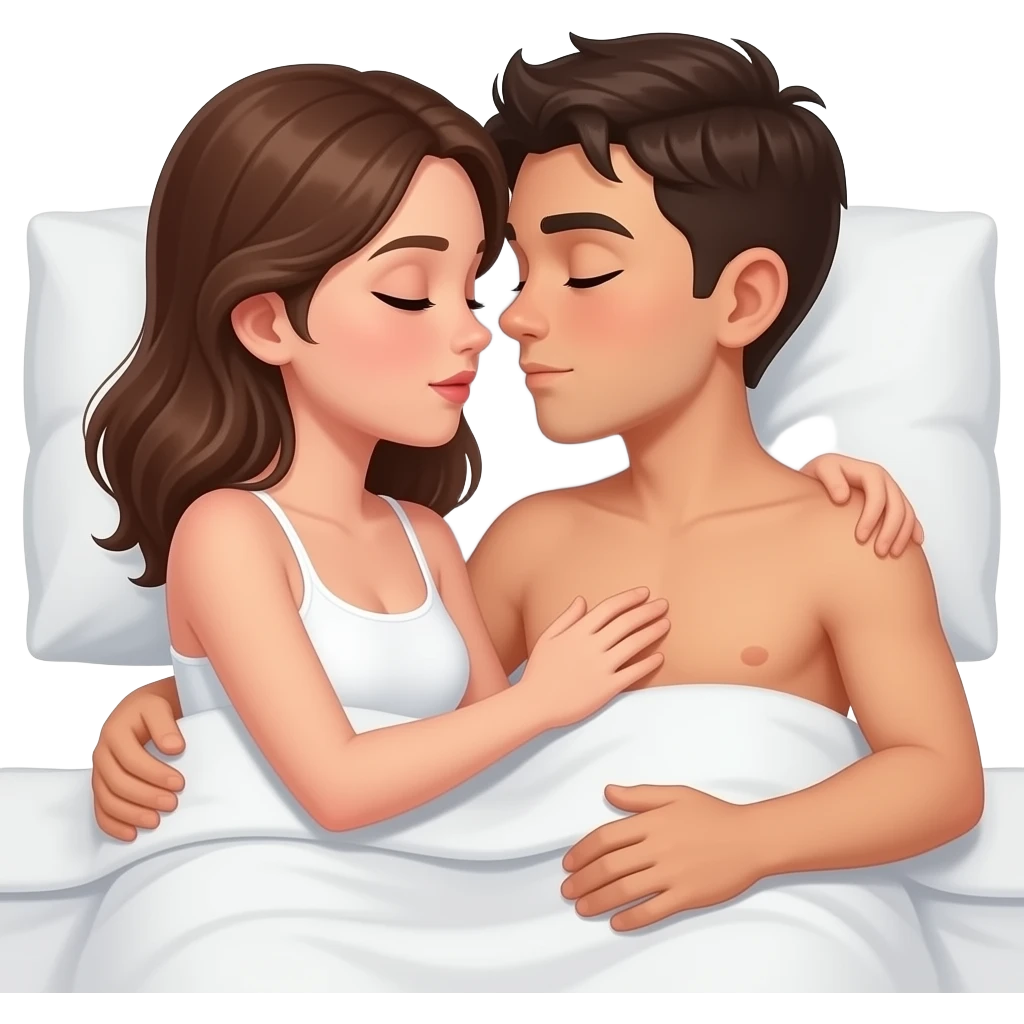 a naked girl and a naked boy on the bed fucking each other no blanket and no clothes emoji
