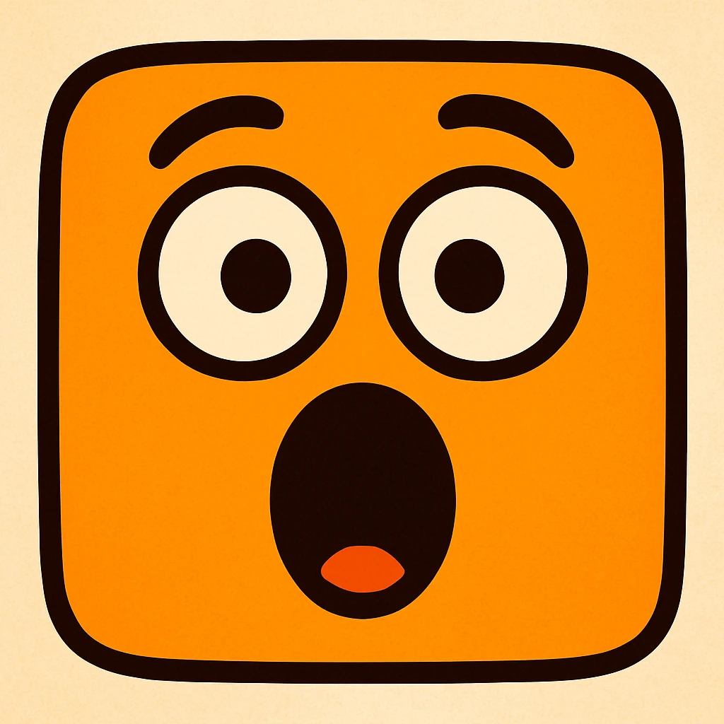 bright orange square emoji face with a very surprised expression emoji