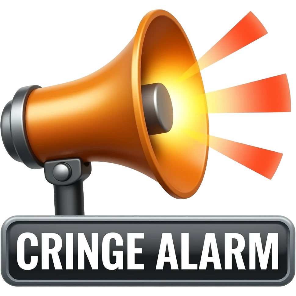 A blaring siren with visual sound effects, a label below it with text "Cringe Alarm", filled background emoji