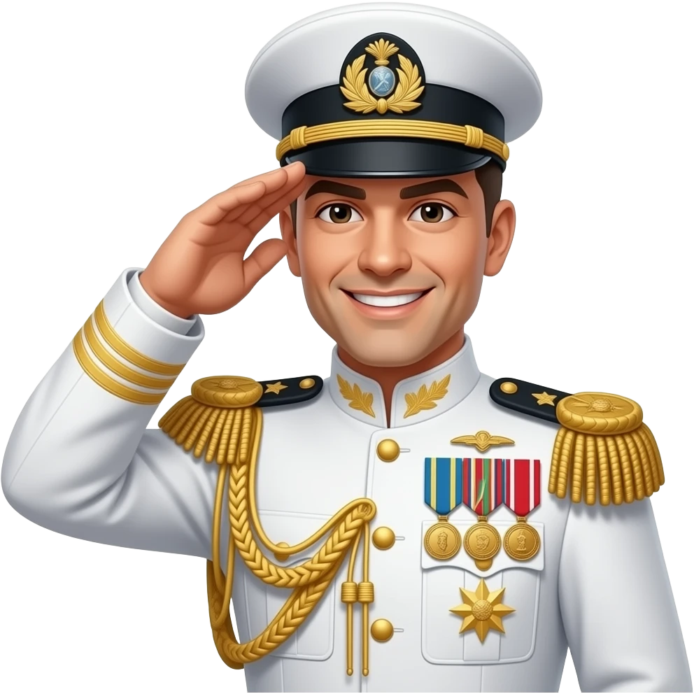 A highly decorated army general with a mean grin saluting emoji