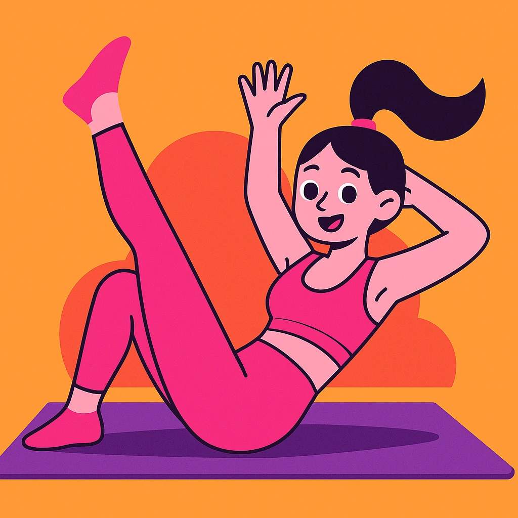 a pink pilates girl, cute and trendy, wearing pink workout clothes, energetic pose, modern illustration style emoji
