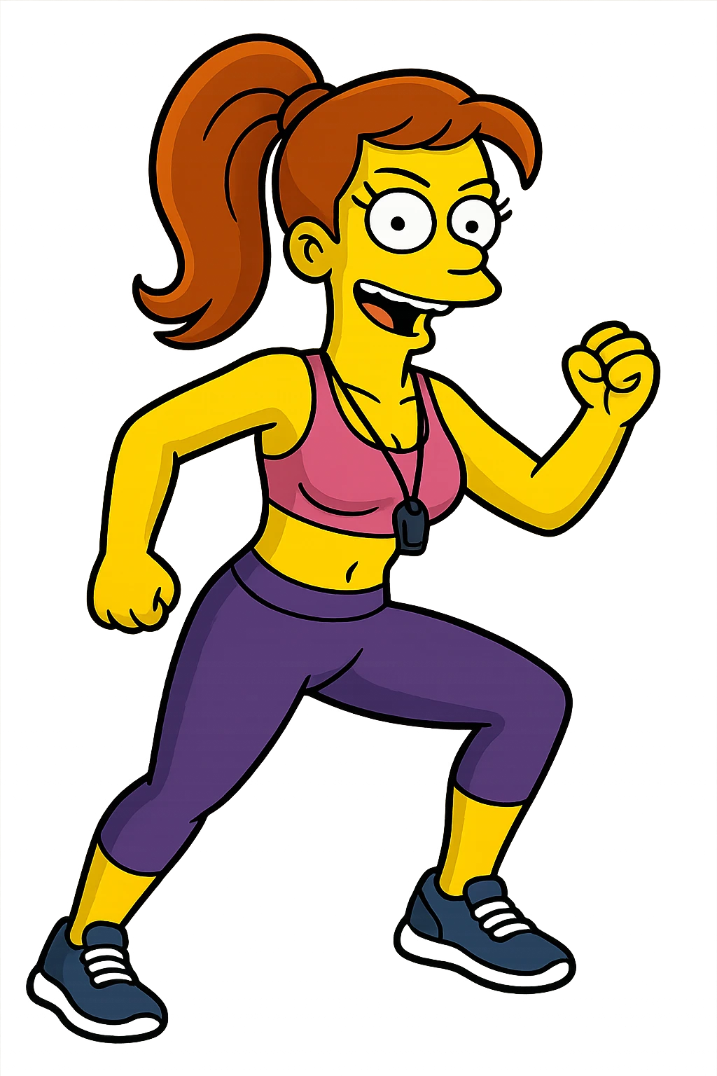 female fitness trainer, clear Simpsons cartoon style emoji